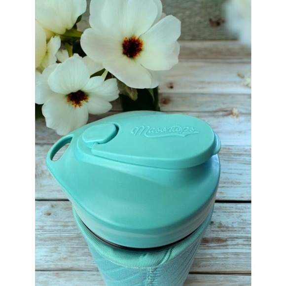 MASONTOPS Mason Jar Hydration Kit Glass Water Bottle Teal Neoprene Cover… - Picture 6 of 10